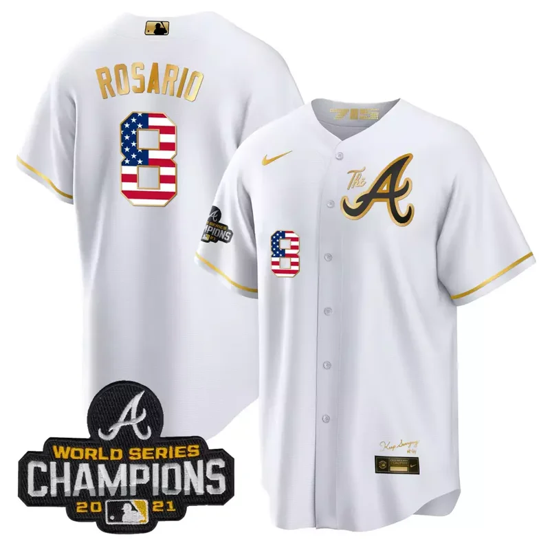 White Gold Matt Olson Atlanta Braves The A Gold Flag Cool Base Jersey All Stitched - Image 3