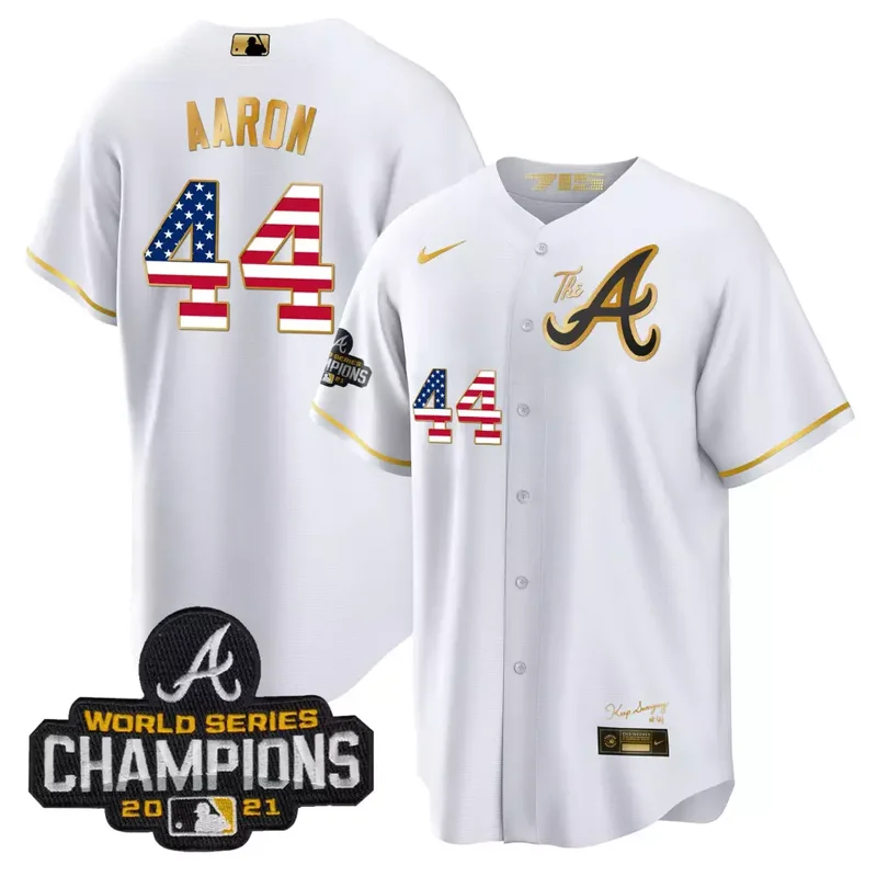 White Gold Matt Olson Atlanta Braves The A Gold Flag Cool Base Jersey All Stitched - Image 4