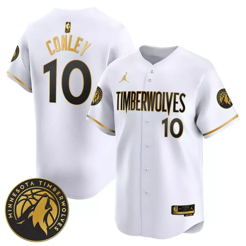 White Gold Mike Conley Minnesota Timberwolves 2024 Baseball Jersey All Stitched