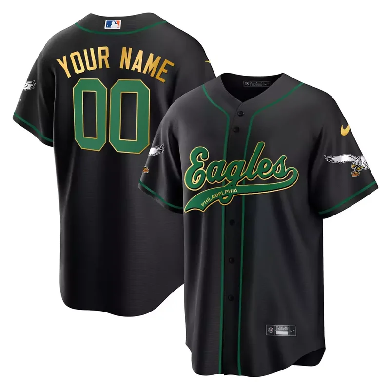 White Gold Trim Eagles Kelly Green Baseball Custom Jersey All Stitched - Image 2
