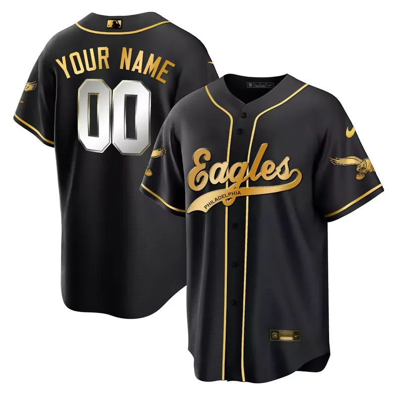 White Gold Trim Eagles Kelly Green Baseball Custom Jersey All Stitched - Image 3