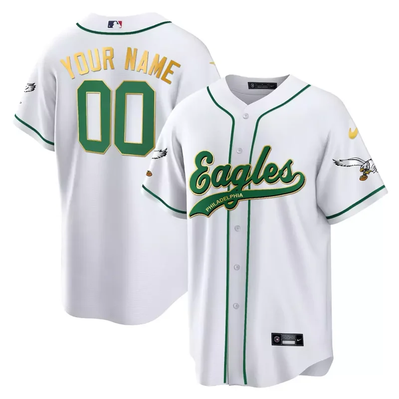 White Gold Trim Eagles Kelly Green Baseball Custom Jersey All Stitched