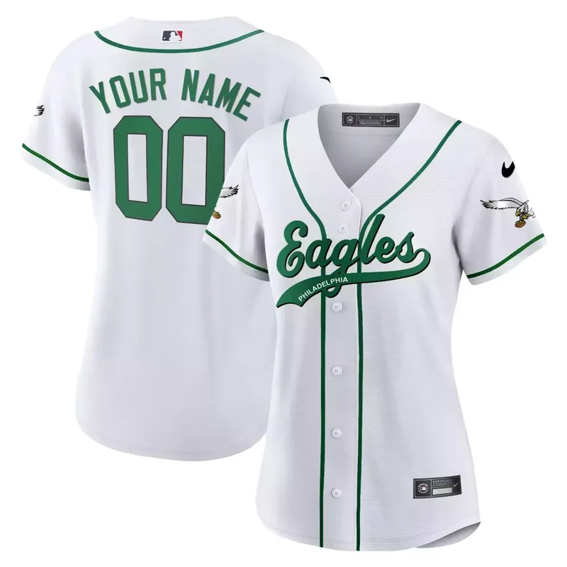 White Gold Trim Eagles Kelly Green Baseball Custom Jersey All Stitched - Image 5
