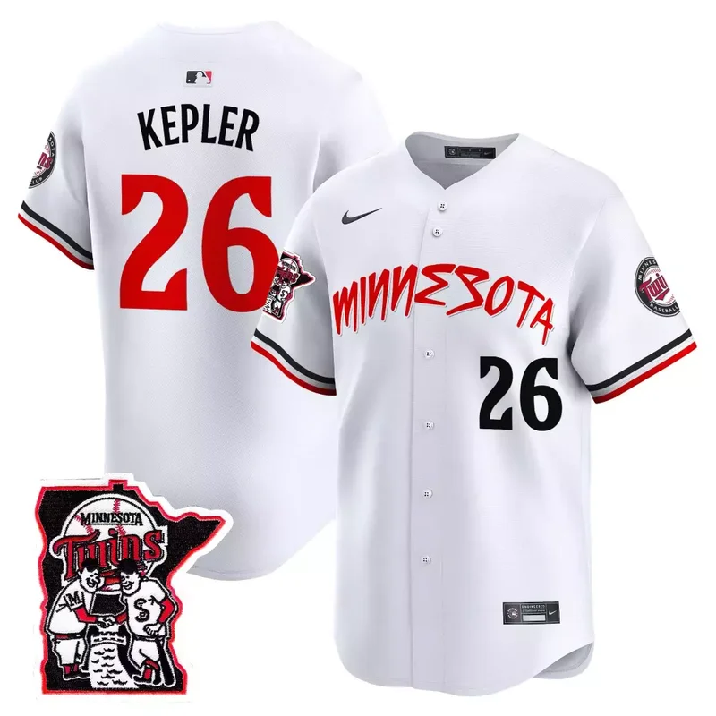 White Max Kepler Minnesota Twins Shaking Hands Patch Vapor Premier Limited Jersey All Stitched