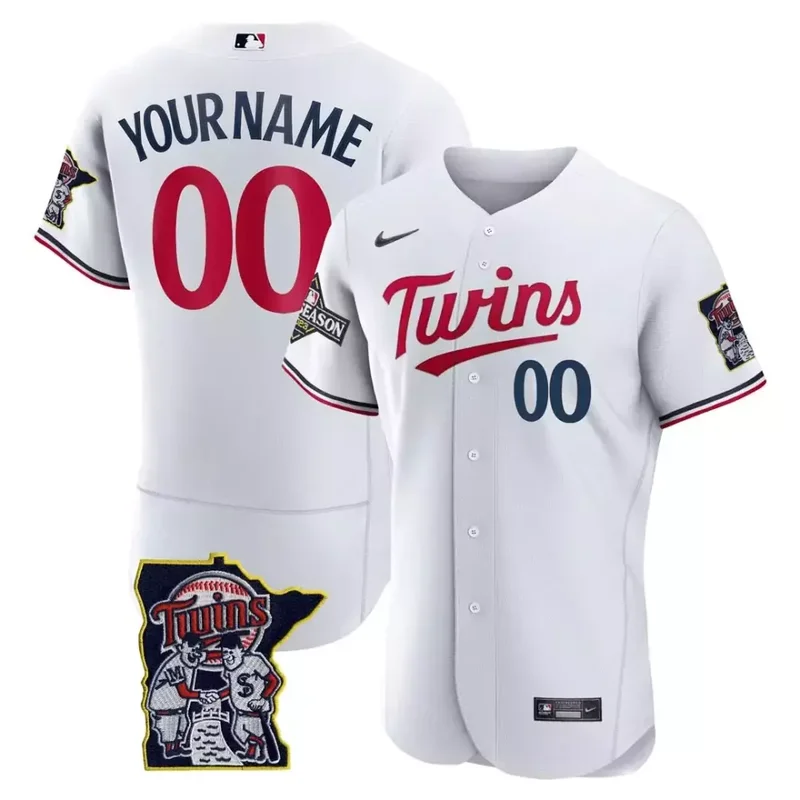 White Minnesota Twins Flex Base Postseason Patch Custom Jersey All Stitched