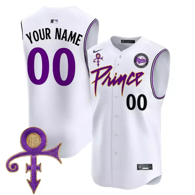 White Minnesota Twins Prince Patch Vapor Premier Sleeveless Custom Jersey All Stitched