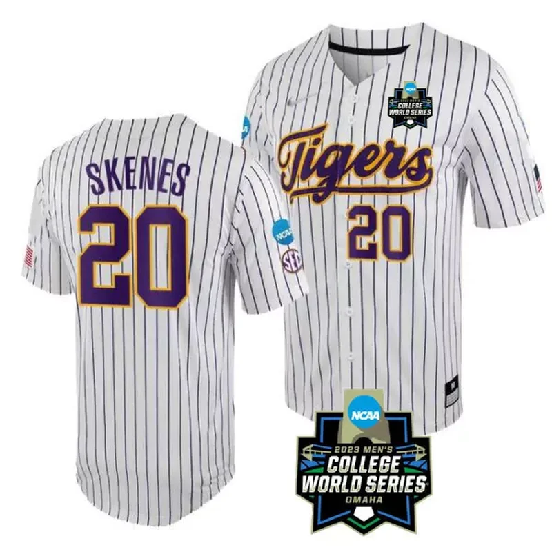 White Paul Skenes LSU Tigers College Baseball World Series Jersey All Stitched