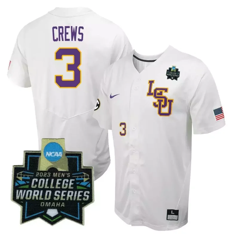 White Pinstripe Tommy White LSU Tigers College Baseball World Series Jersey V2 All Stitched - Image 3