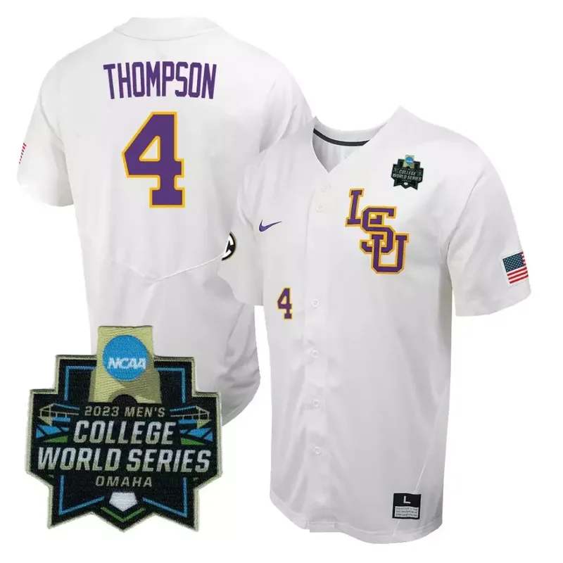 White Pinstripe Tommy White LSU Tigers College Baseball World Series Jersey V2 All Stitched - Image 4