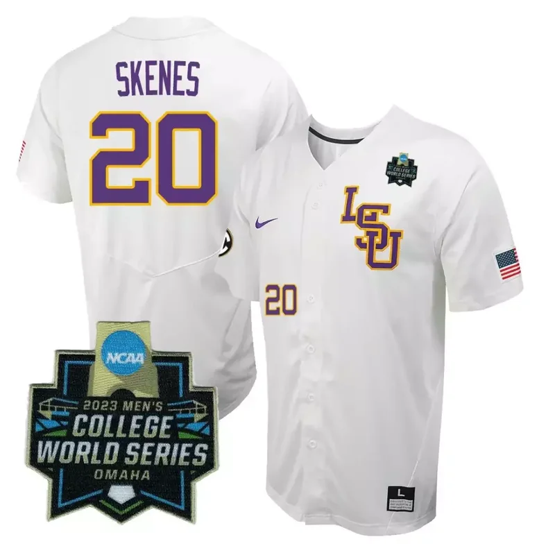 White Pinstripe Tommy White LSU Tigers College Baseball World Series Jersey V2 All Stitched - Image 5