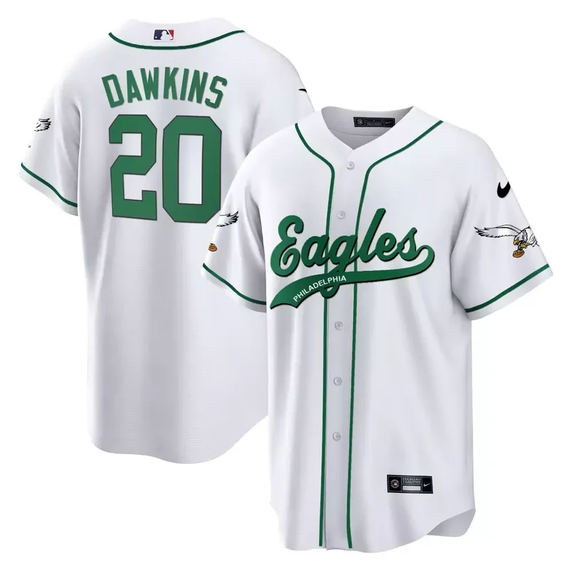 White Randall Cunningham Eagles Kelly Green Baseball Jersey All Stitched - Image 3