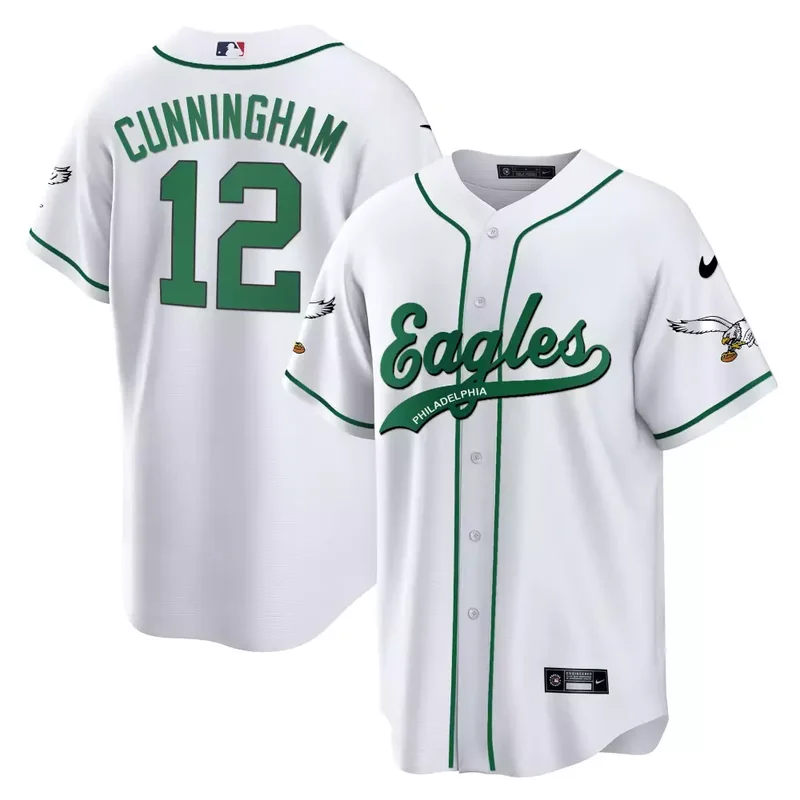 White Randall Cunningham Eagles Kelly Green Baseball Jersey All Stitched