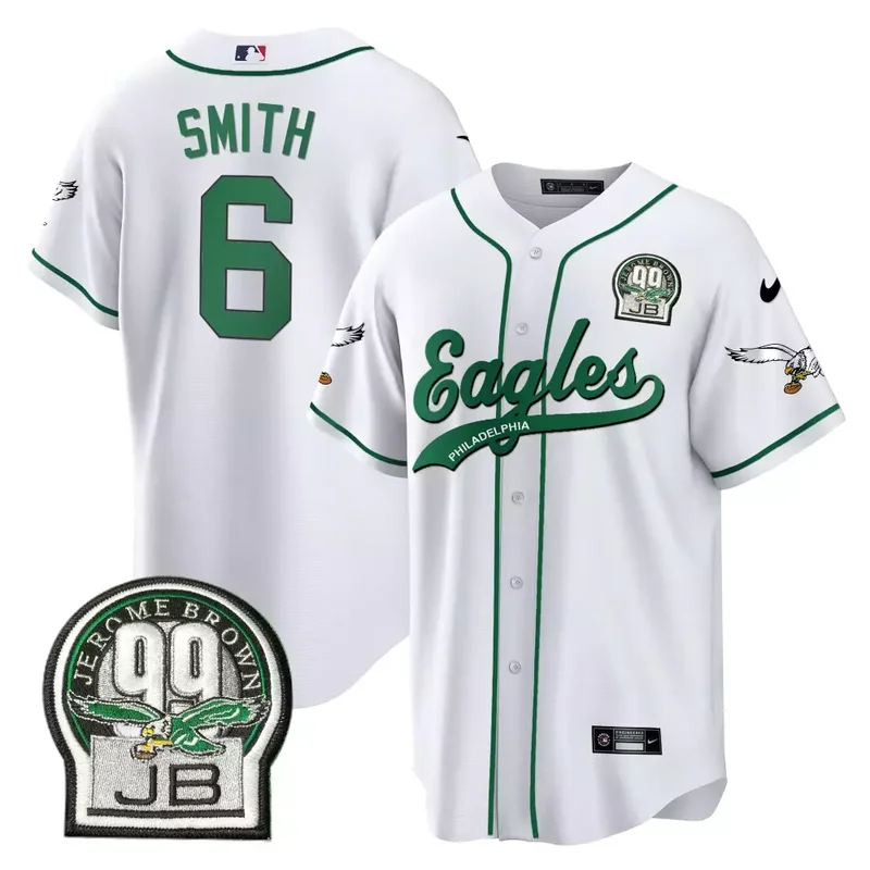 White Saquon Barkley Eagles Jerome Brown Retired Patch Kelly Green Baseball Jersey All Stitched - Image 3