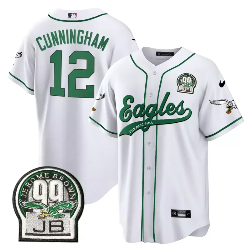 White Saquon Barkley Eagles Jerome Brown Retired Patch Kelly Green Baseball Jersey All Stitched - Image 4