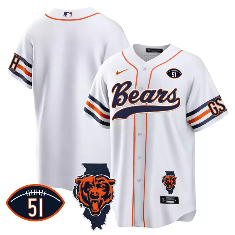 White Team Bears Illinois Patch Baseball Jersey All Stitched