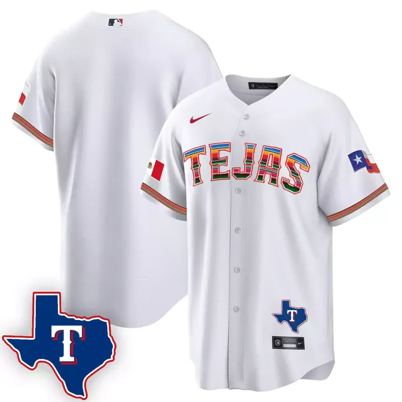 White Team Texas Rangers Mexican Cool Base Jersey V2 All Stitched