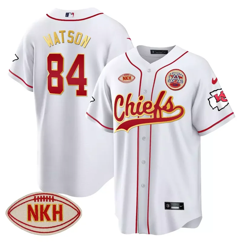 White Travis Kelce Chiefs NKH Patch Baseball Jersey All Stitched - Image 4