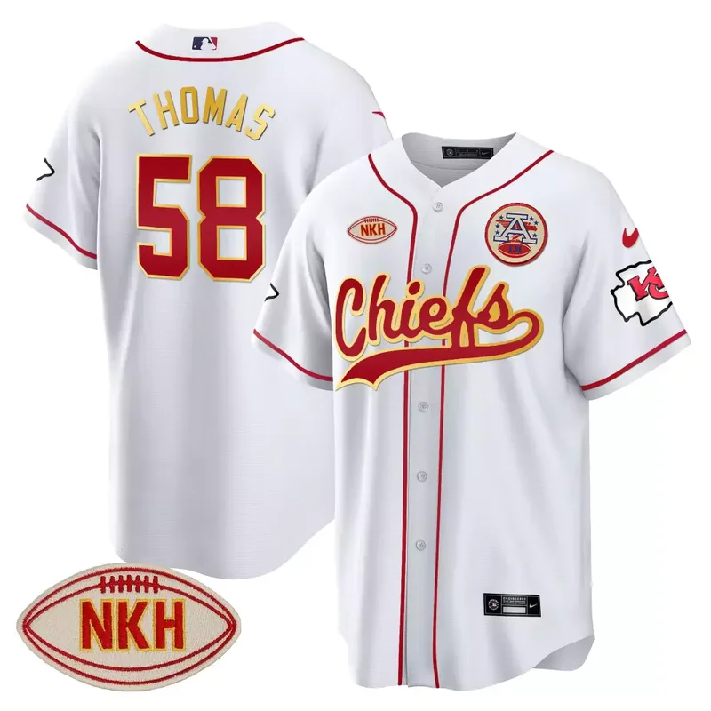 White Travis Kelce Chiefs NKH Patch Baseball Jersey All Stitched - Image 3