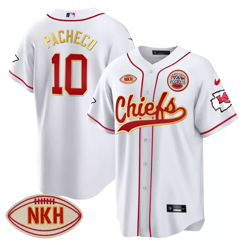 White Travis Kelce Chiefs NKH Patch Baseball Jersey All Stitched - Image 5
