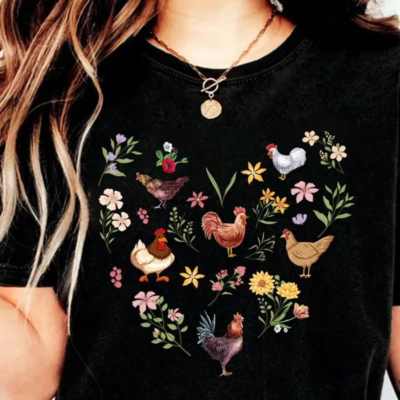 Wildflower Chicken Heart Ladies Tshirt Lover T-Shirt Hoodie Sweater mom Cottagecore Farm Girl Farmer