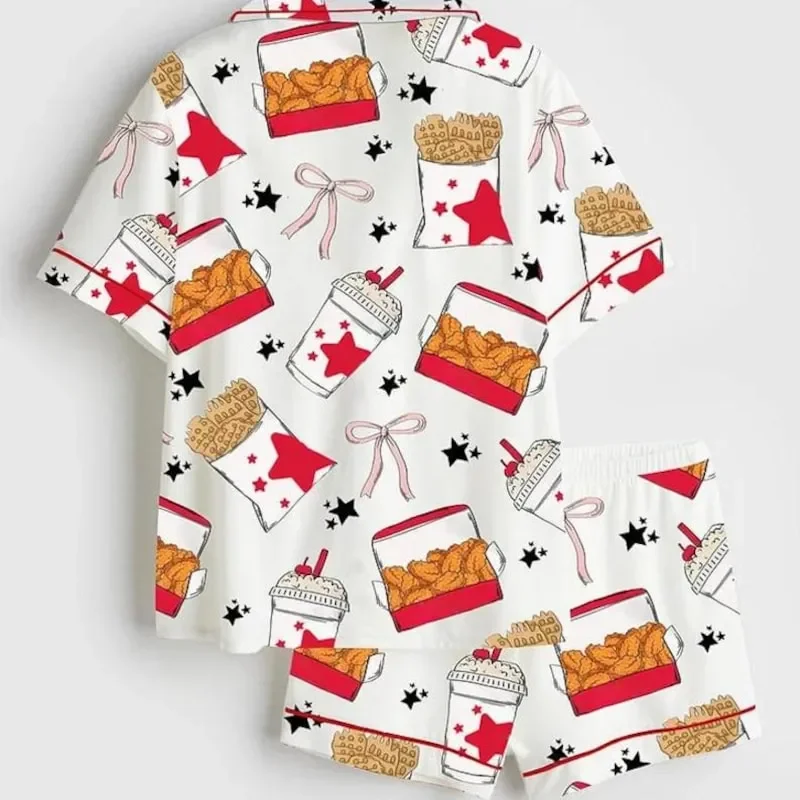 Women Coquette Chicken Nuggets Short Sleeve Satin Pajama Set Pajamas Nightwear for Her