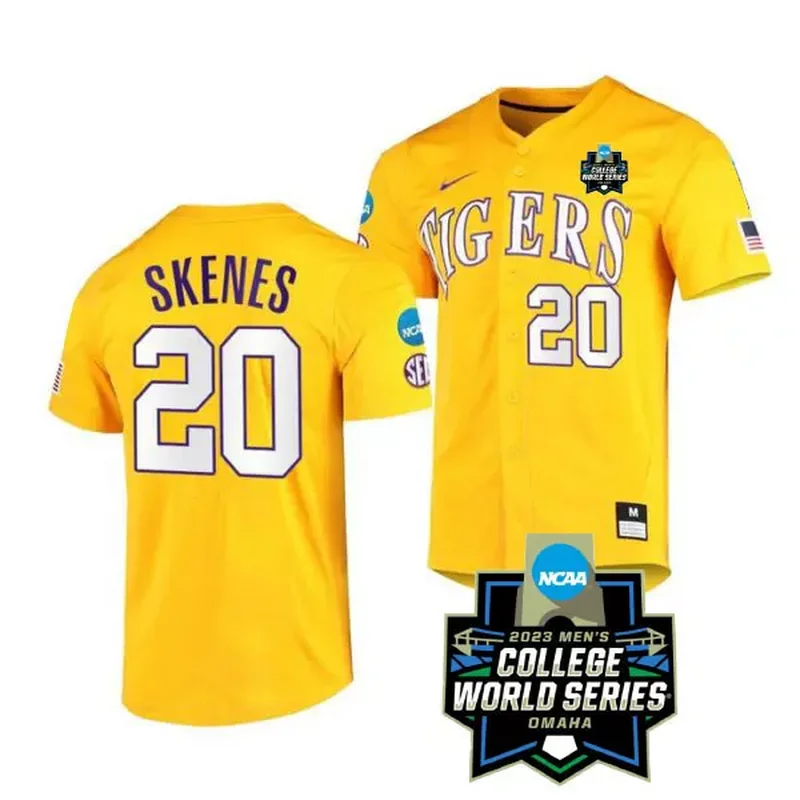 Yellow Dylan Crews LSU Tigers College Baseball World Series Jersey All Stitched - Image 5