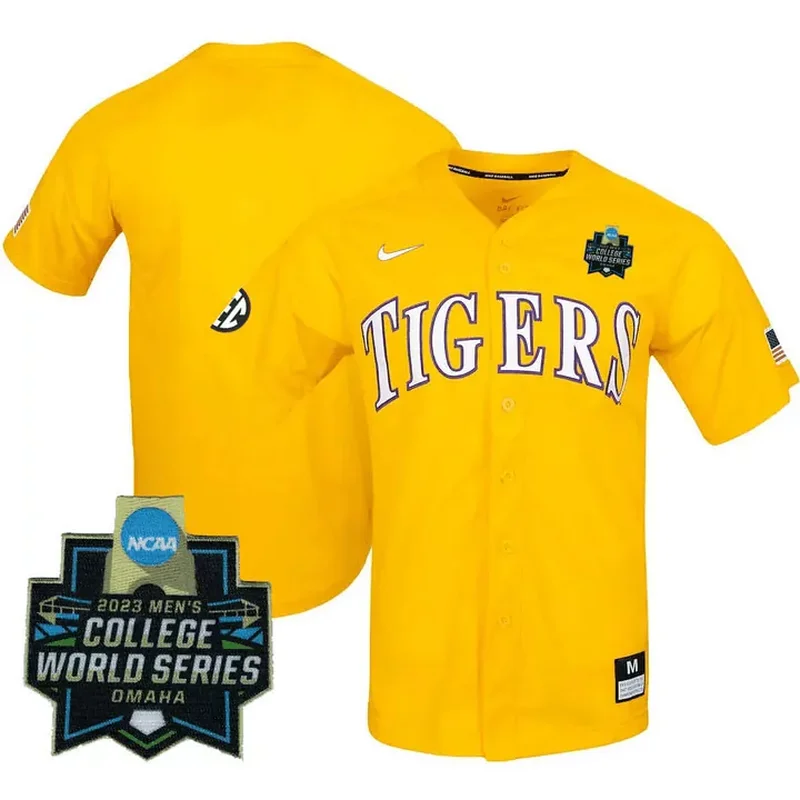 Yellow Tommy White LSU Tigers College Baseball World Series Jersey All Stitched - Image 4