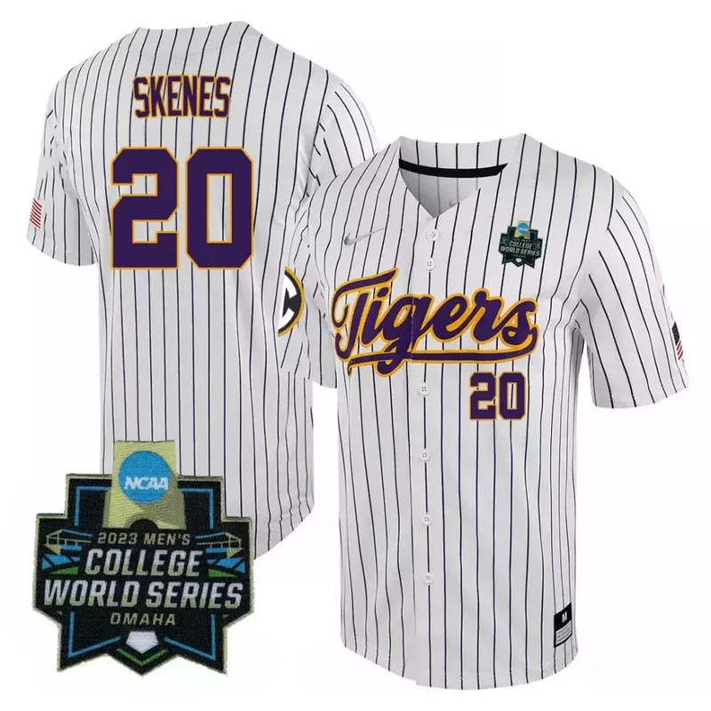 Yellow Tommy White LSU Tigers College Baseball World Series Jersey V2 All Stitched - Image 5