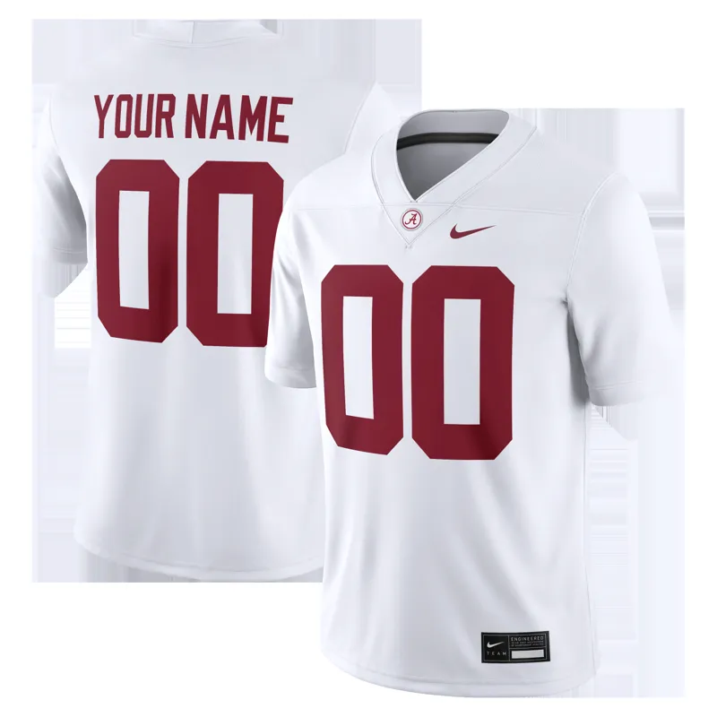 Alabama Crimson Tide Jersey White Custom Game | Size: Up to 5XL | Style: Mens Womens Youth