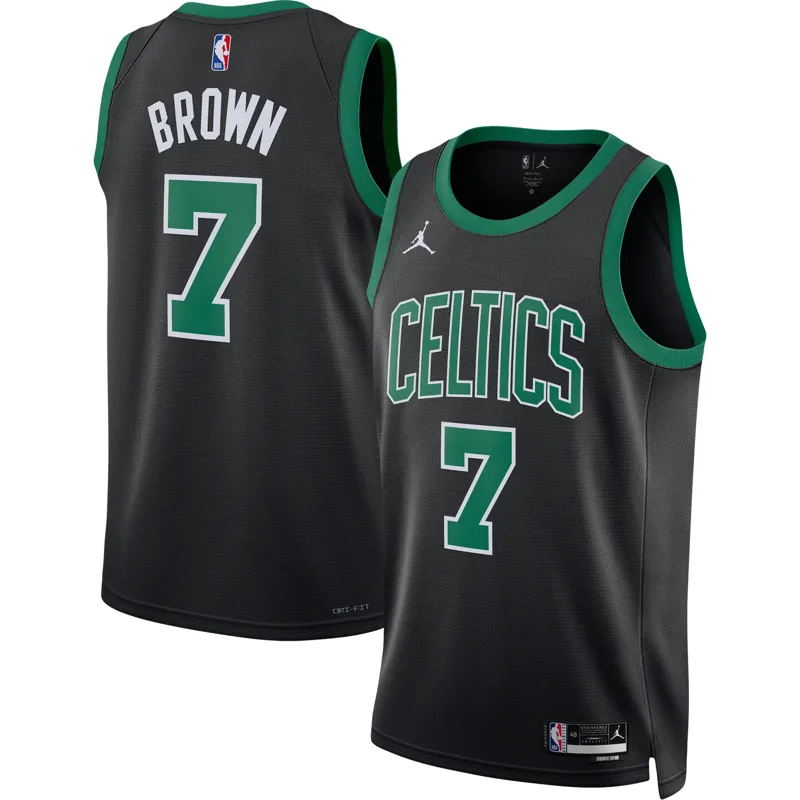 Boston Celtics Jersey Jordan Brand Jaylen Brown Black Statement Jersey - Image 2