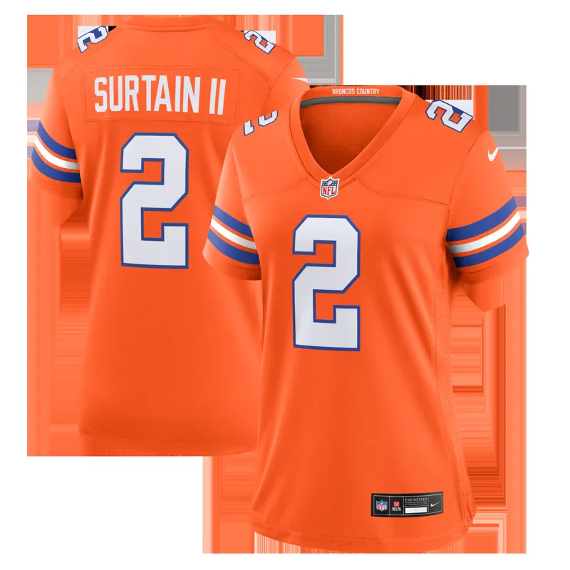 Denver Broncos Jersey Patrick Surtain Ii Orange Mile High Collection 1977 Throwback Player Game