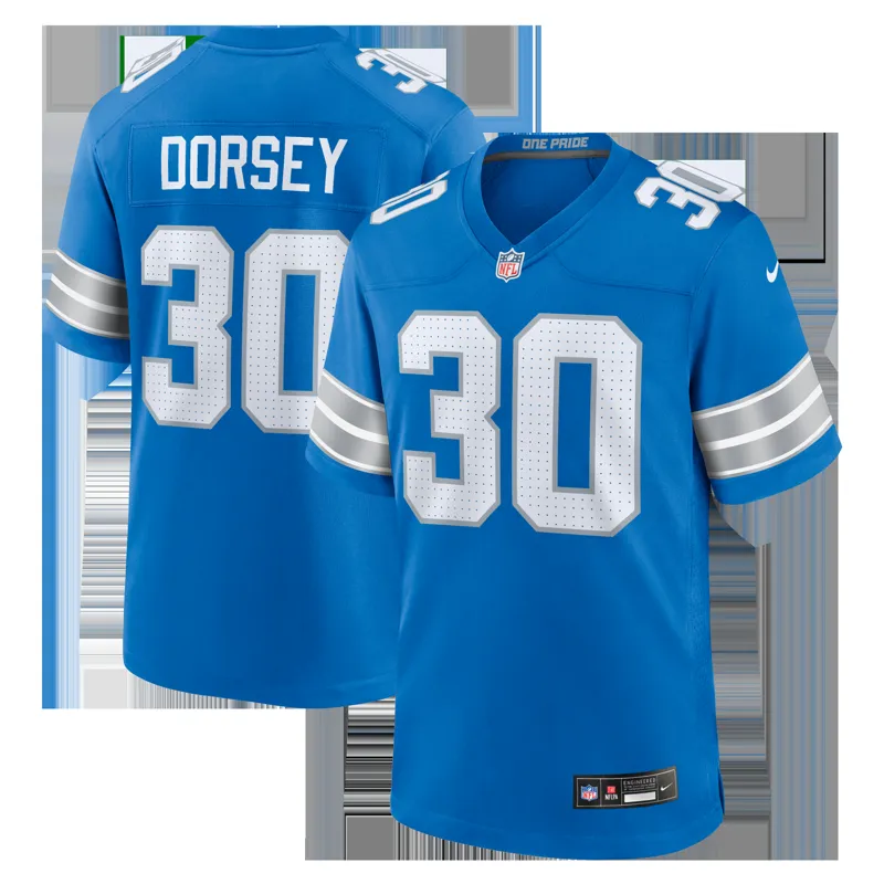 Detroit Lions Jersey Khalil Dorsey Blue Team Game Jersey