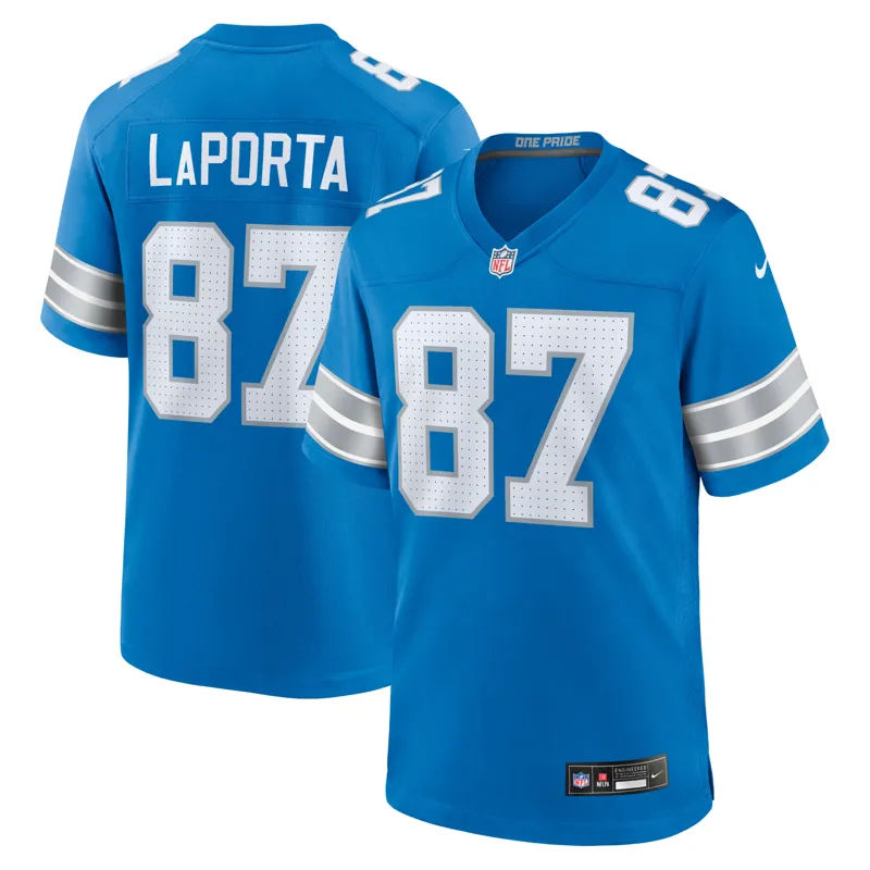 Detroit Lions Jersey Sam Laporta Blue Game Jersey - Image 4