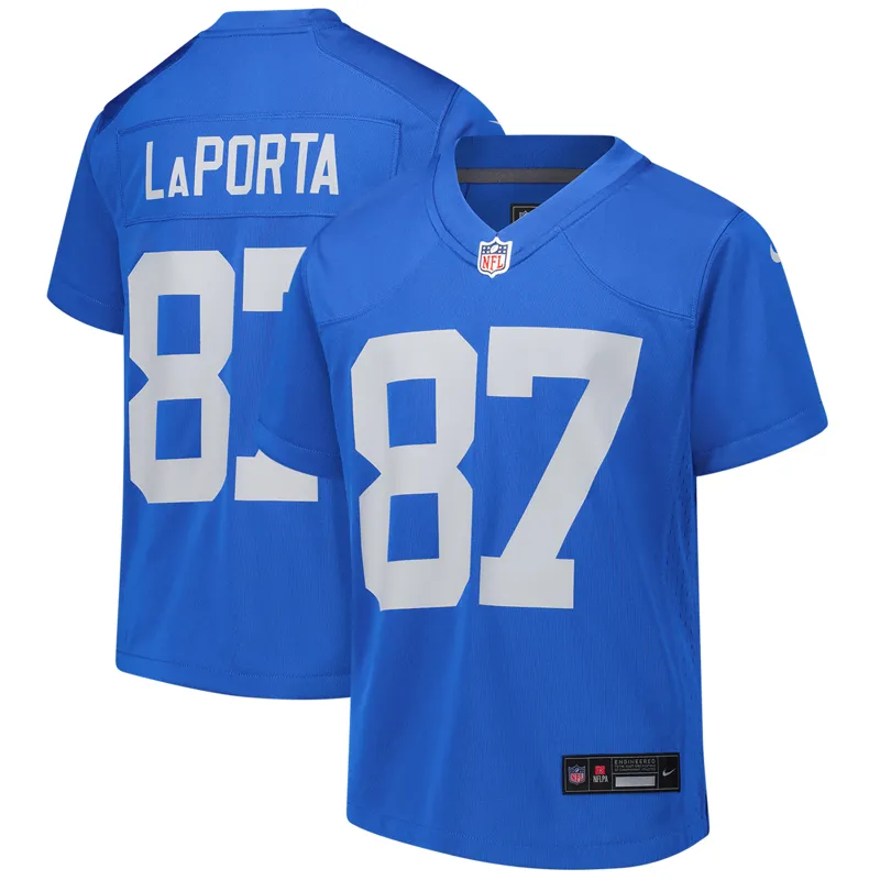 Detroit Lions Jersey Sam Laporta Blue Game Jersey - Image 2