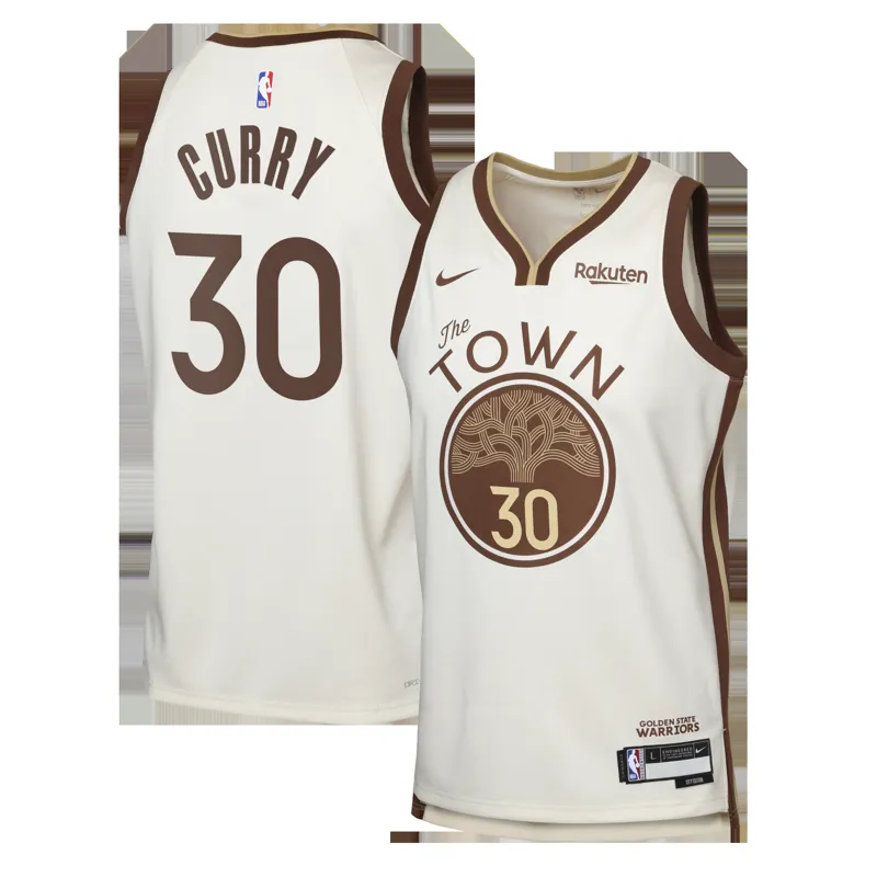 Golden State Warriors Jersey Stephen Curry Tan Swingman Finished Badge Player City Edition Jersey