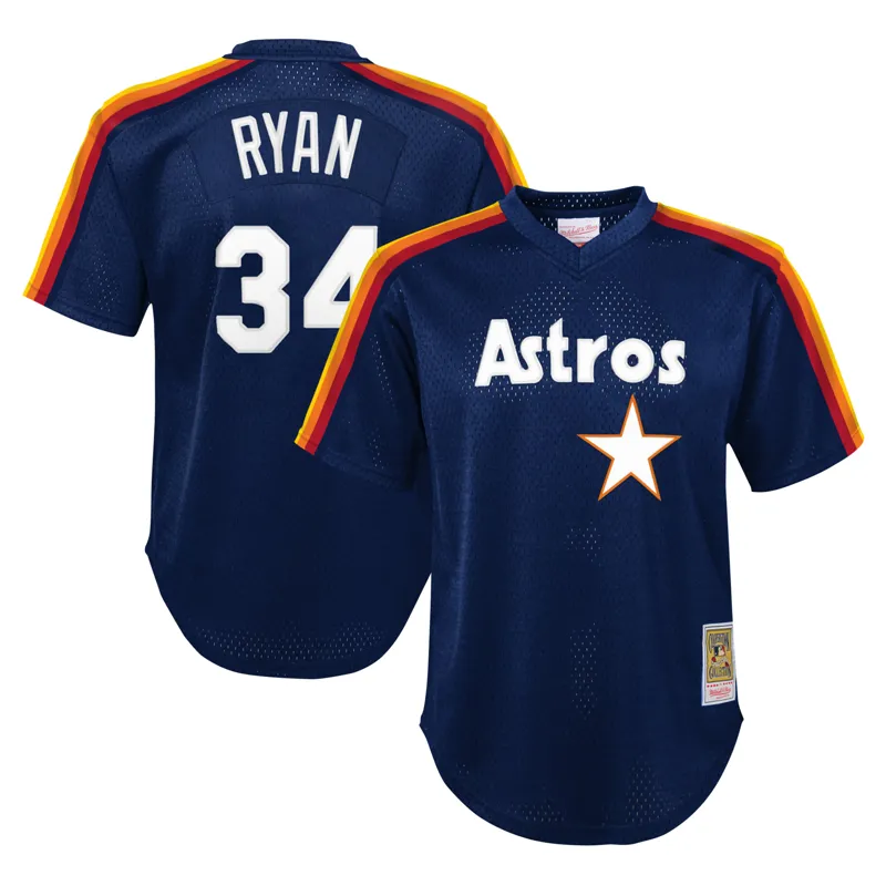 Houston Astros Jersey Nolan Ryan Navy Cooperstown Collection Big & Tall Mesh Batting Practice Jersey - Image 2