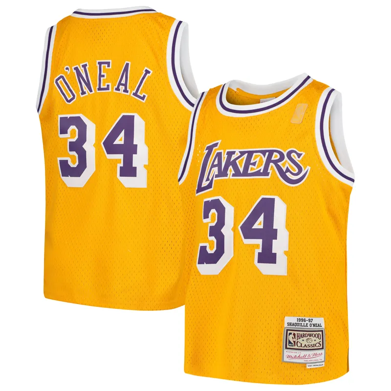 Los Angeles Lakers Jersey Shaquille Oneal Gold 1996-97 Hardwood Classics Swingman Jersey - Image 5