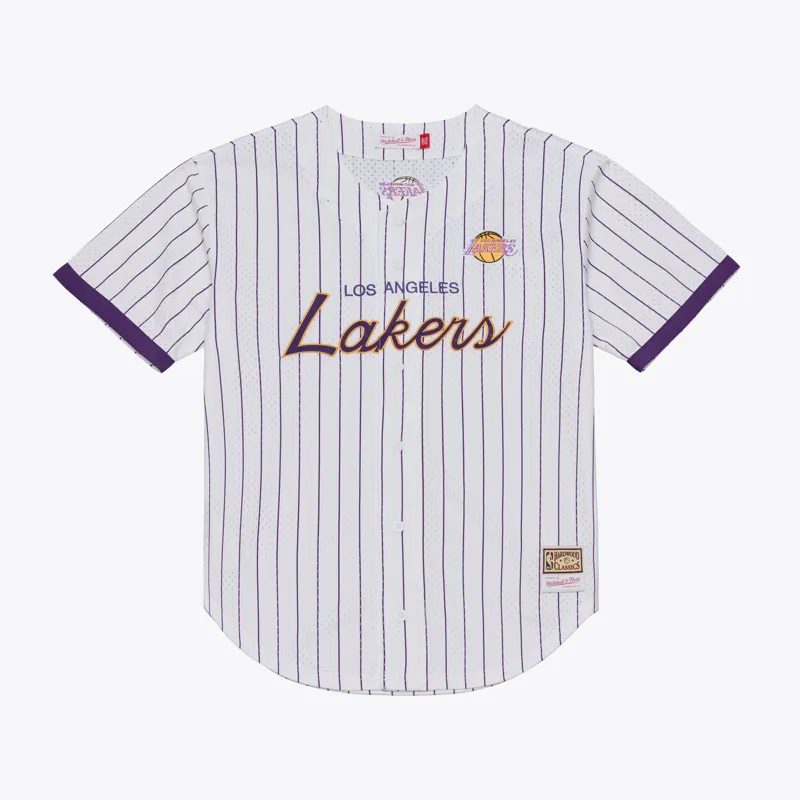 Los Angeles Lakers Jersey White Head Coach Pinstripe Mesh Full Button Jersey