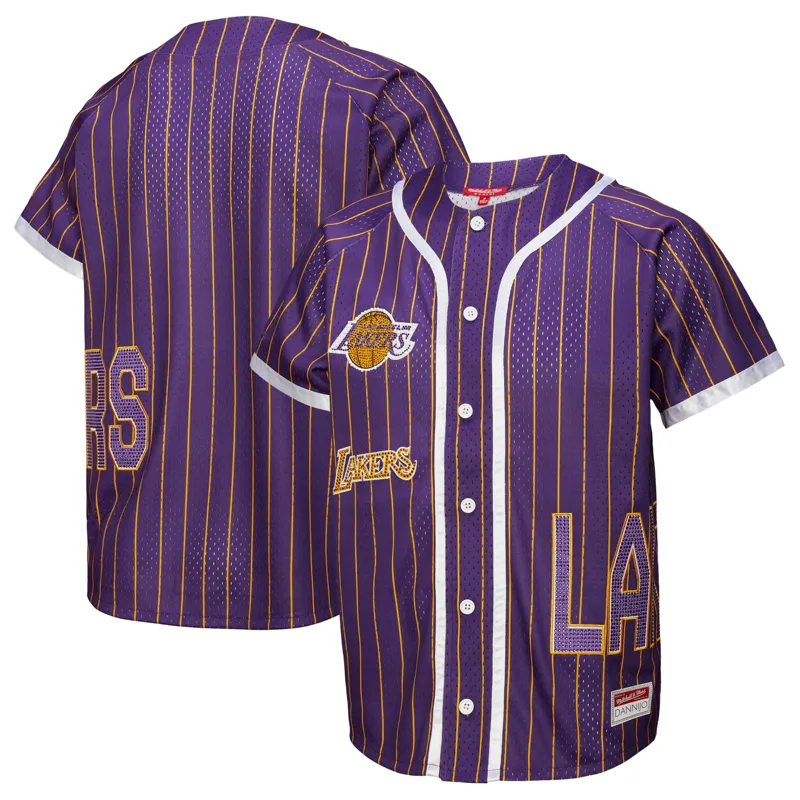 Los Angeles Lakers Jersey White Head Coach Pinstripe Mesh Full Button Jersey - Image 4