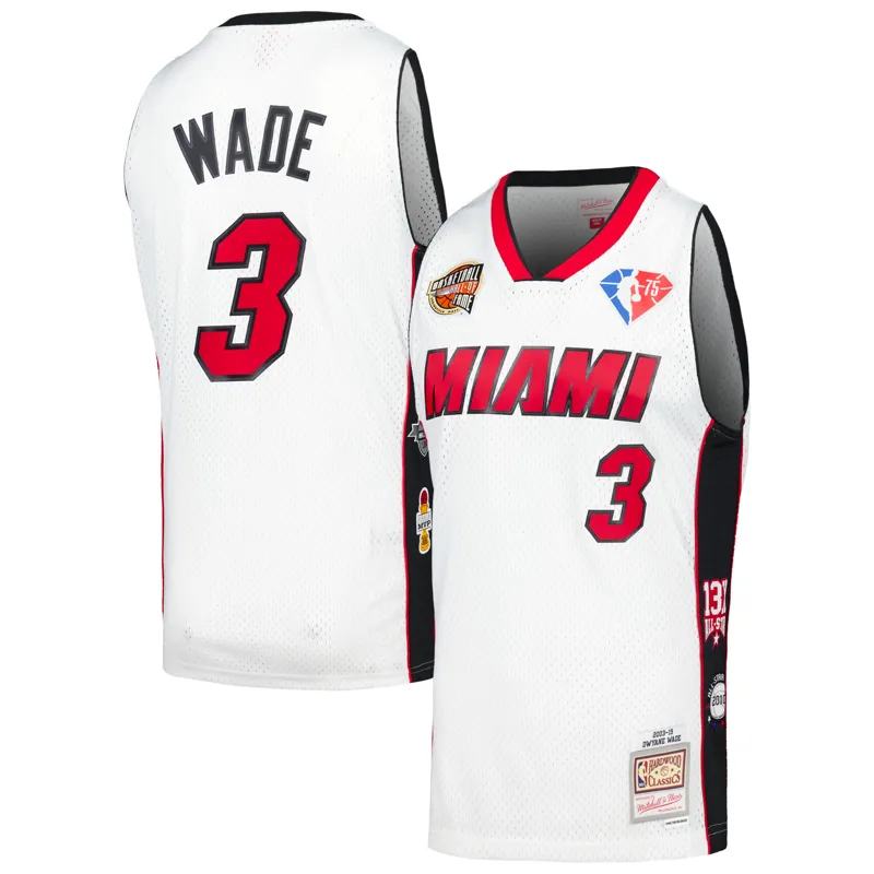 Miami Heat Jersey Dwyane Wade White Hall Of Fame Class Of 2023 Throwback Swingman Jersey