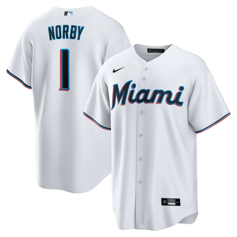 Miami Marlins Jersey Connor Norby White Home Jersey
