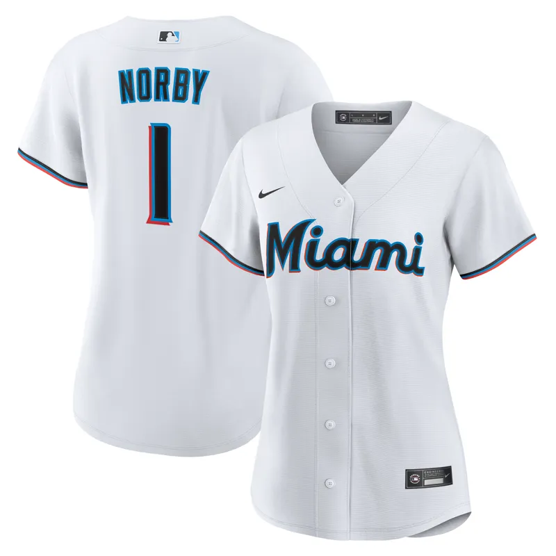 Miami Marlins Jersey Connor Norby White Home Jersey - Image 2