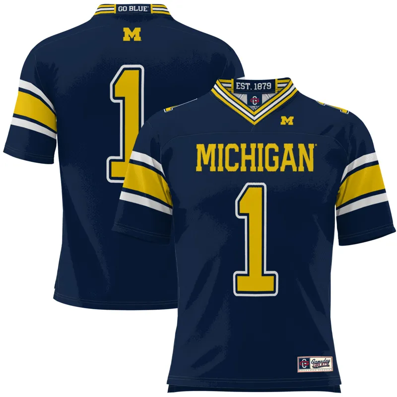Michigan Wolverines Jersey Gameday Greats #1 Navy Icon Print Jersey - Image 4