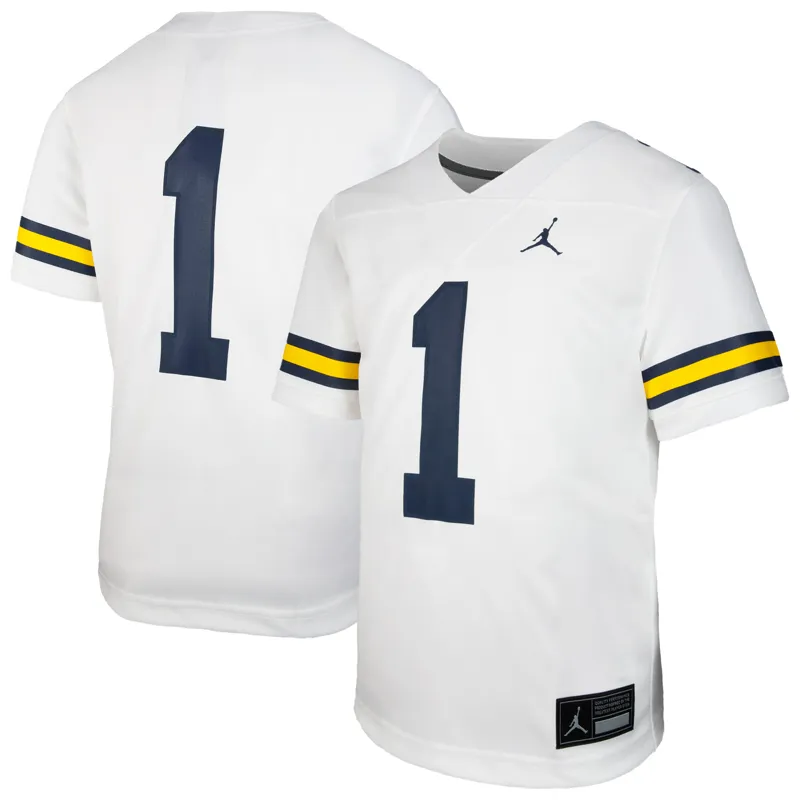 Michigan Wolverines Jersey Jordan Brand #1 White Game Jersey - Image 4