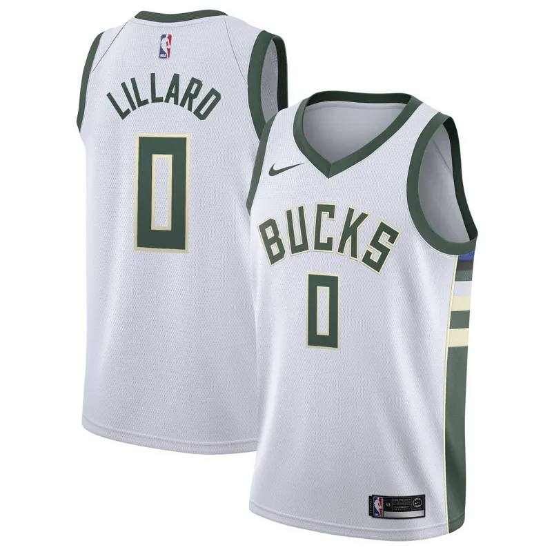 Milwaukee Bucks Jersey Damian Lillard White Swingman Player Association Edition Jersey
