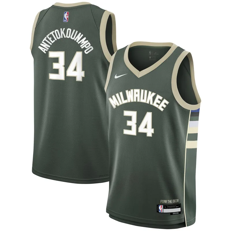 Milwaukee Bucks Jersey Giannis Antetokounmpo Hunter Green Swingman Icon Edition Jersey