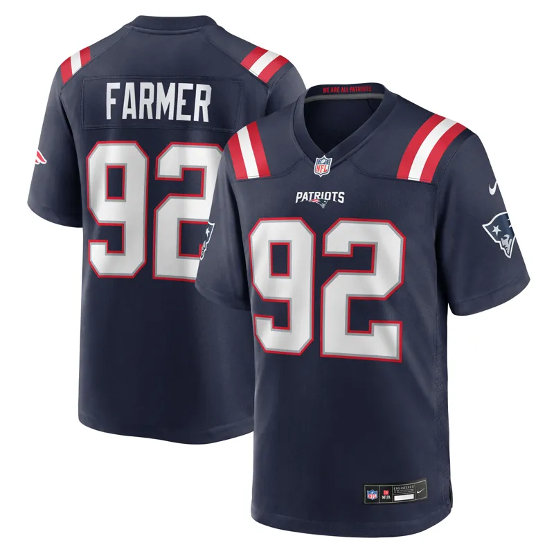New England Patriots Jersey Joshua Farmer Navy Team Game Jersey