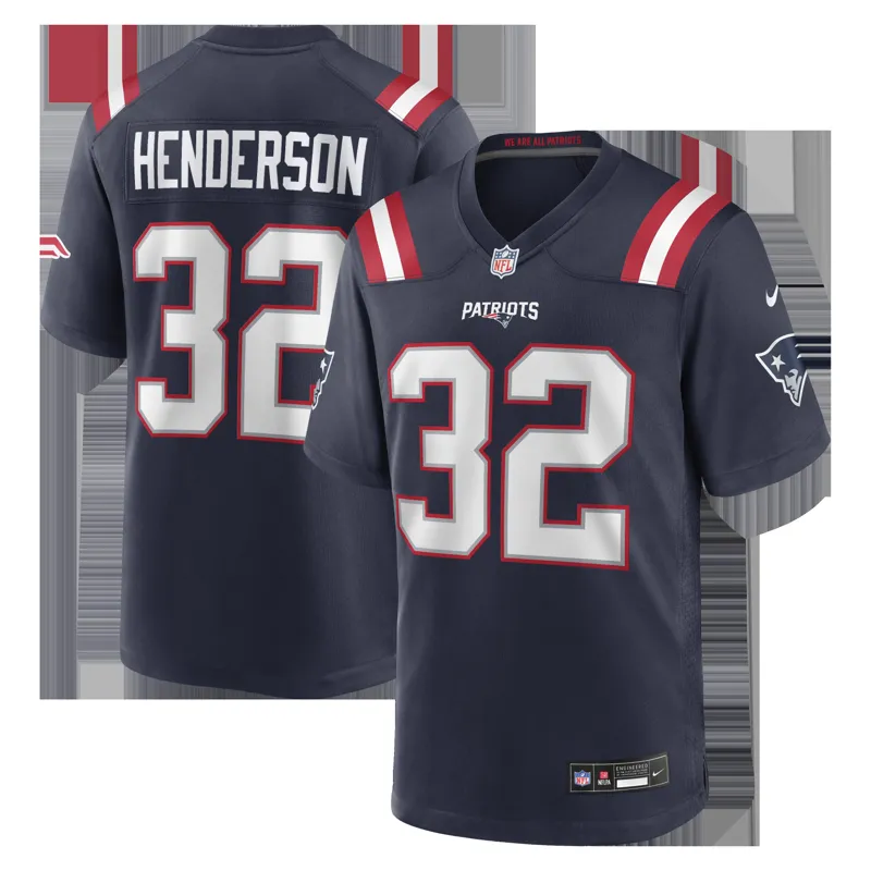 New England Patriots Jersey Treveyon Henderson Navy 2025 Nfl Draft Game Jersey - Image 2