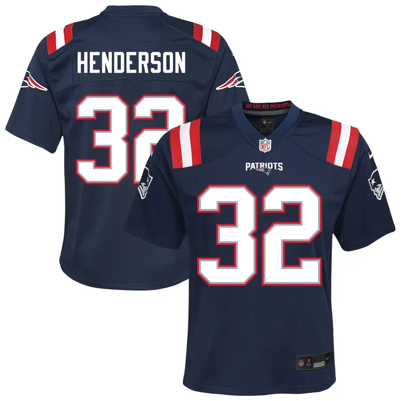 New England Patriots Jersey Treveyon Henderson Navy 2025 Nfl Draft Game Jersey - Image 4