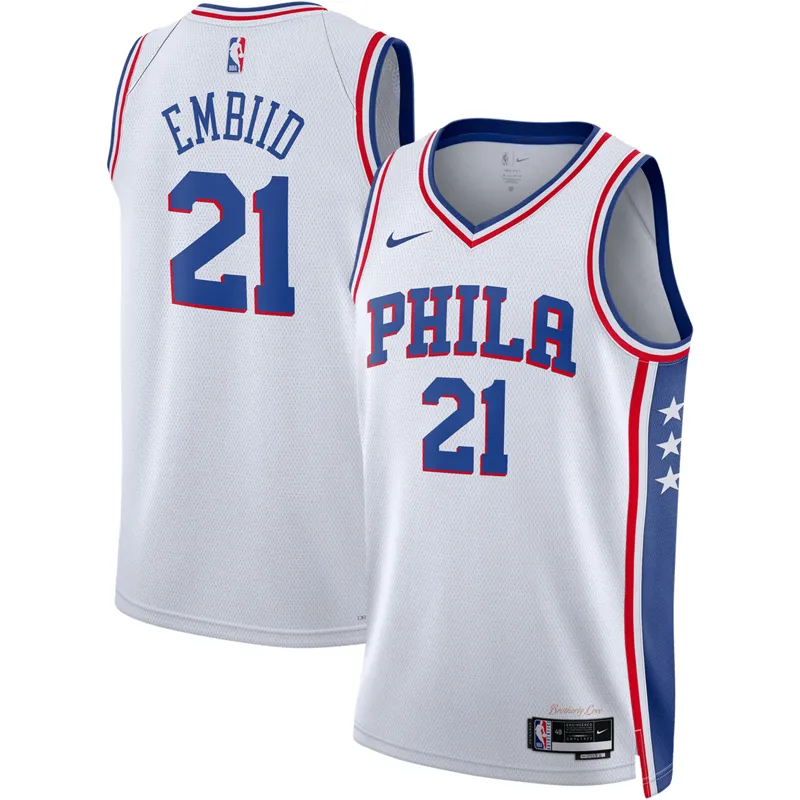 Philadelphia 76ers Jersey Joel Embiid White Fast Break Association Edition Jersey - Image 4